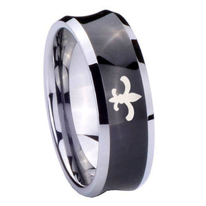 10mm Fleur De Lis Concave Black Tungsten Carbide Mens Ring Personalized