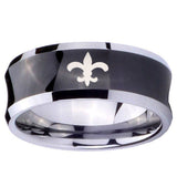 10mm Fleur De Lis Concave Black Tungsten Carbide Mens Ring Personalized