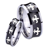 His Hers Multiple Fleur De Lis Concave Black Tungsten Custom Ring for Men Set