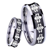 8mm Multiple Fleur De Lis Concave Black Tungsten Carbide Mens Engagement Band