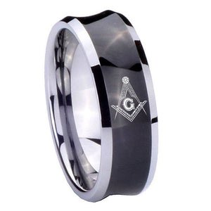 10mm Master Mason Masonic Concave Black Tungsten Carbide Men's Wedding Band