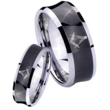 Bride and Groom Masonic Concave Black Tungsten Carbide Mens Wedding Ring Set