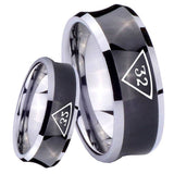 8mm Masonic 32 Triangle Freemason Concave Black Tungsten Carbide Mens Ring Engraved