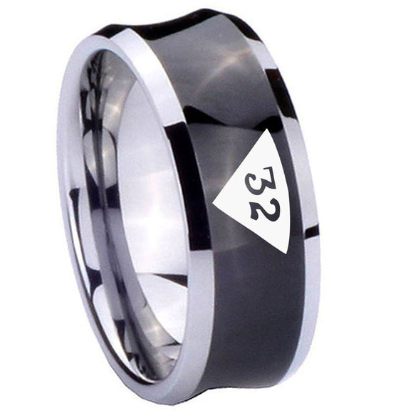 8mm Masonic 32 Triangle Design Freemason Concave Black Tungsten Carbide Mens Ring Engraved