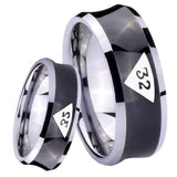 8mm Masonic 32 Triangle Design Freemason Concave Black Tungsten Carbide Mens Ring Engraved