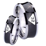 Bride and Groom Masonic 32 Triangle Design Freemason Concave Black Tungsten Carbide Bands Ring Set