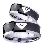 Bride and Groom Masonic 32 Triangle Design Freemason Concave Black Tungsten Carbide Bands Ring Set