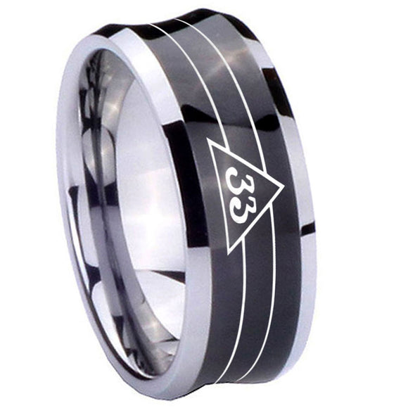 10mm Masonic 32 Duo Line Freemason Concave Black Tungsten Carbide Wedding Engraving Ring