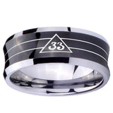 10mm Masonic 32 Duo Line Freemason Concave Black Tungsten Carbide Wedding Engraving Ring