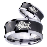 His and Hers Wild Boar Concave Black Tungsten Mens Ring Engraved Set