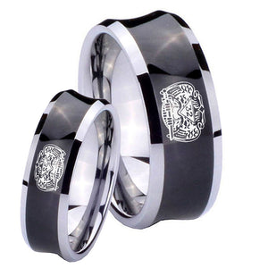 Bride and Groom Masonic 32 Degree Freemason Concave Black Tungsten Carbide Bands Ring Set