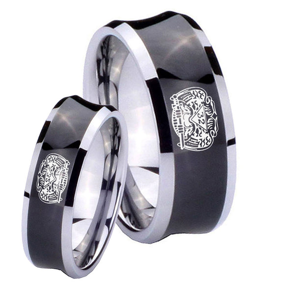 Bride and Groom Masonic 32 Degree Freemason Concave Black Tungsten Carbide Bands Ring Set