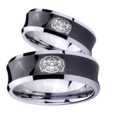 Bride and Groom Masonic 32 Degree Freemason Concave Black Tungsten Carbide Bands Ring Set