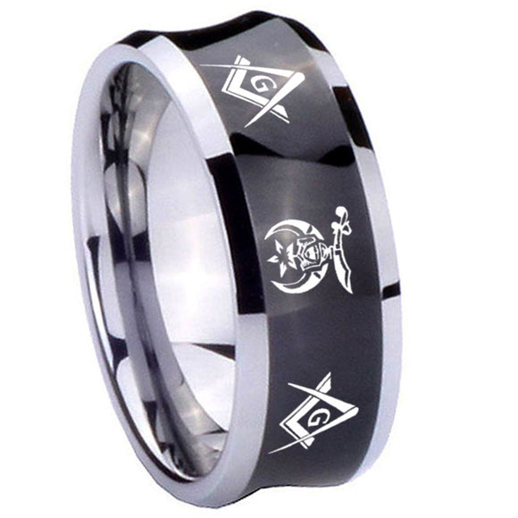 10mm Masonic Shriners Concave Black Tungsten Carbide Mens Engagement Ring