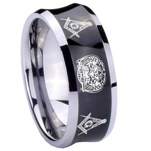 8mm Masonic 32 Design Concave Black Tungsten Carbide Anniversary Ring