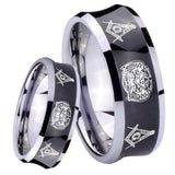 8mm Masonic 32 Design Concave Black Tungsten Carbide Anniversary Ring