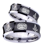 Bride and Groom Masonic 32 Design Concave Black Tungsten Men's Promise Rings Set