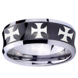 10mm Multiple Maltese Cross Concave Black Tungsten Carbide Mens Wedding Ring