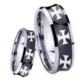 8mm Multiple Maltese Cross Concave Black Tungsten Carbide Mens Promise Ring