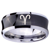 10mm Aries Zodiac Concave Black Tungsten Carbide Mens Ring Personalized