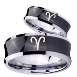 Bride and Groom Aries Zodiac Concave Black Tungsten Mens Promise Ring Set