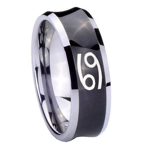 10mm Cancer Horoscope Concave Black Tungsten Carbide Mens Wedding Band