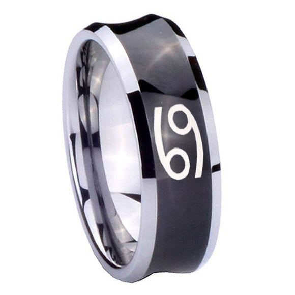 8mm Cancer Horoscope Concave Black Tungsten Carbide Mens Engagement Ring
