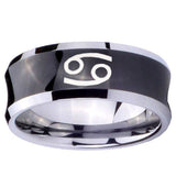 10mm Cancer Horoscope Concave Black Tungsten Carbide Mens Wedding Band