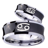 His and Hers Cancer Horoscope Concave Black Tungsten Men's Promise Rings Set