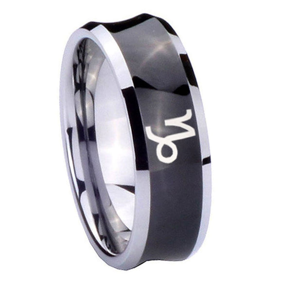 8mm Capricorn Zodiac Concave Black Tungsten Carbide Men's Engagement Ring