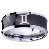 10mm Gemini Zodiac Concave Black Tungsten Carbide Mens Wedding Ring