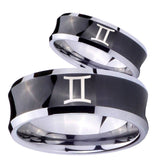 Bride and Groom Gemini Zodiac Concave Black Tungsten Carbide Men's Ring Set