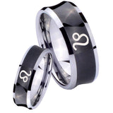 Bride and Groom Leo Zodiac Concave Black Tungsten Carbide Mens Ring Engraved Set