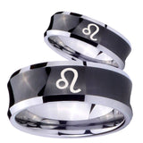 Bride and Groom Leo Zodiac Concave Black Tungsten Carbide Mens Ring Engraved Set