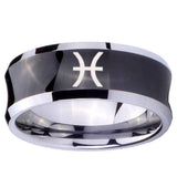 10mm Pisces Zodiac Concave Black Tungsten Carbide Promise Ring