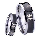 8mm Pisces Zodiac Concave Black Tungsten Carbide Mens Ring Personalized