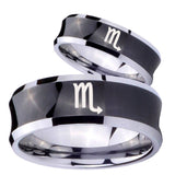 Bride and Groom Scorpio Horoscope Concave Black Tungsten Mens Wedding Ring Set