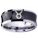 10mm Taurus Horoscope Concave Black Tungsten Carbide Wedding Band Ring