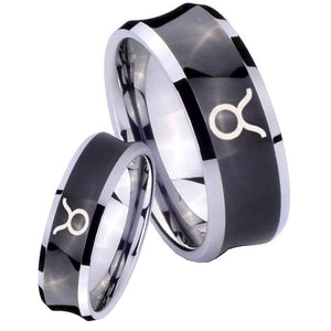 Bride and Groom Taurus Horoscope Concave Black Tungsten Men's Wedding Ring Set