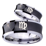 Bride and Groom Virgo Zodiac Concave Black Tungsten Personalized Ring Set