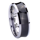 8mm I Love You Concave Black Tungsten Carbide Men's Promise Rings