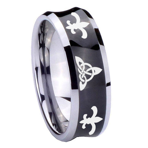 10mm Celtic Triangle Fleur De Lis Concave Black Tungsten Personalized Ring