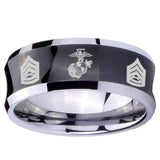 10mm Marine Army Sergeant Concave Black Tungsten Carbide Mens Engagement Ring