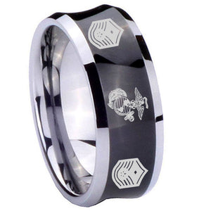 10mm Marine Chief Master Sergeant  Concave Black Tungsten Carbide Men's Engagement Ring