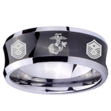10mm Marine Chief Master Sergeant  Concave Black Tungsten Carbide Men's Engagement Ring