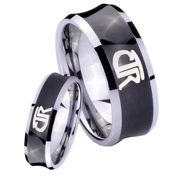 Bride and Groom CTR Concave Black Tungsten Carbide Anniversary Ring Set