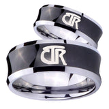 Bride and Groom CTR Concave Black Tungsten Carbide Anniversary Ring Set