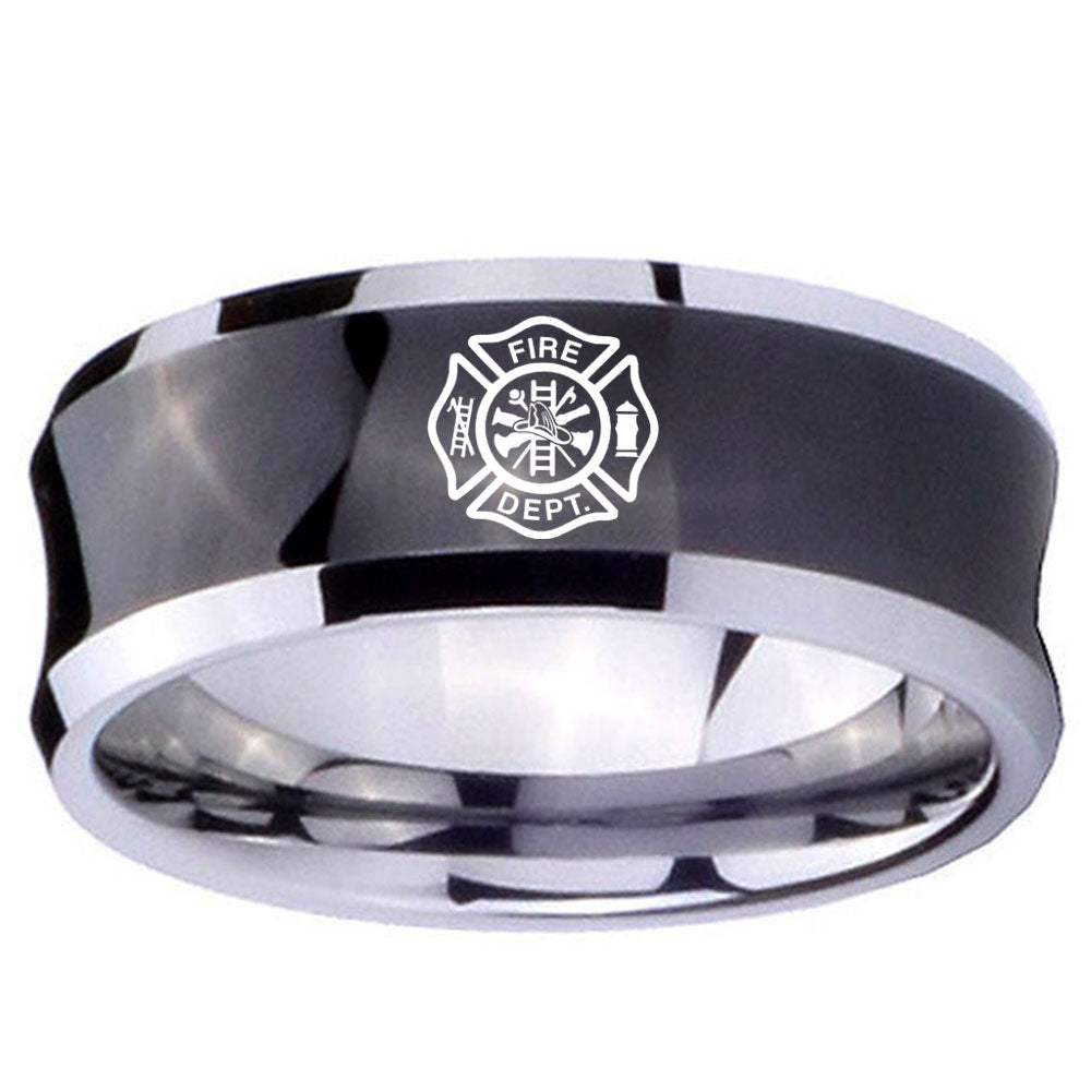 10mm Fire Department Concave Black Tungsten Carbide Rings for Men ...