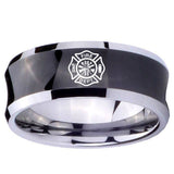 10mm Fire Department Concave Black Tungsten Carbide Rings for Men