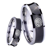 8mm Fire Department Concave Black Tungsten Carbide Mens Ring Engraved